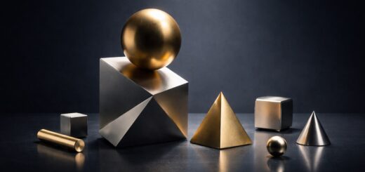 A large geometric form beside several smaller precise forms, representing knowledge distillation between models